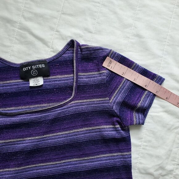 Vintage 90’s Purple Striped Square-Neck T-Shirt - Picture 6 of 7